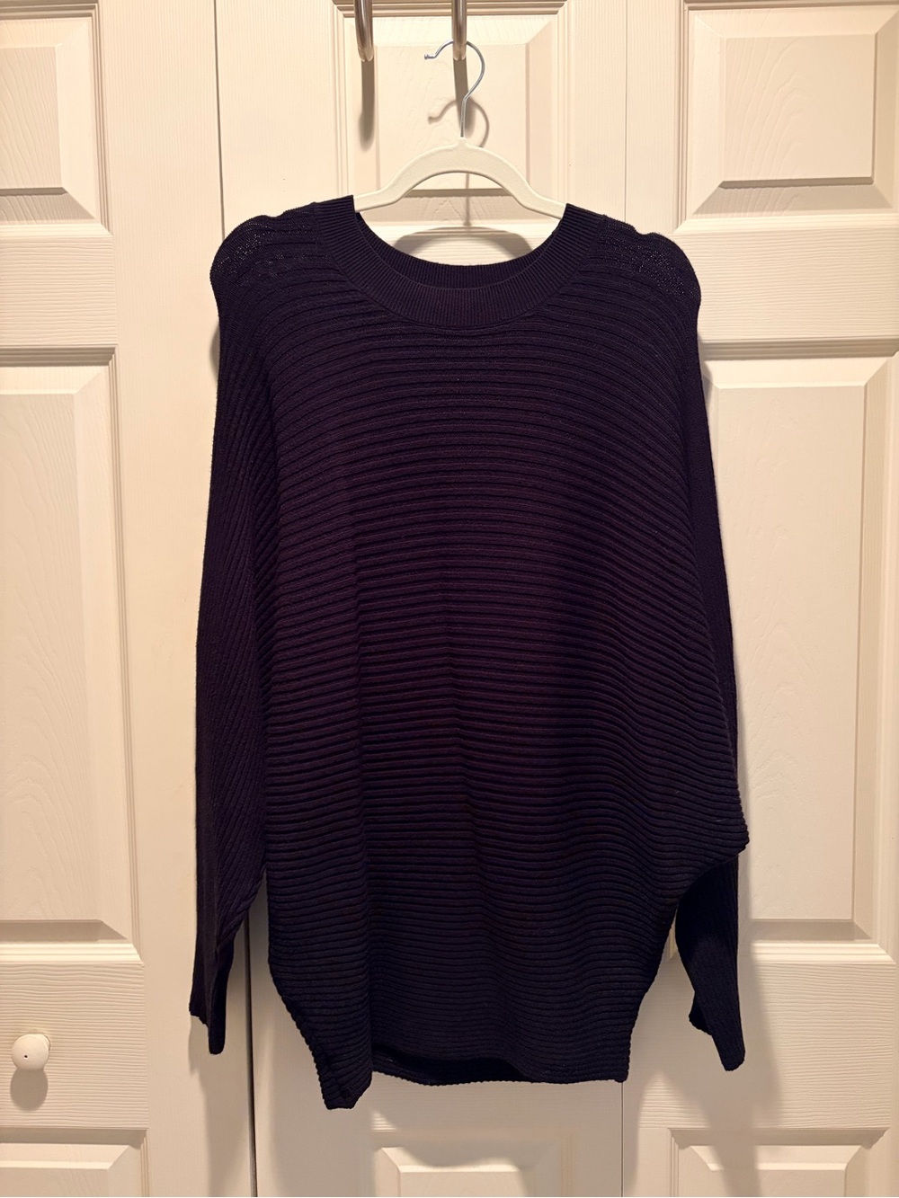 Ribbed Dolman Sleeve Sweater | Black Oversized Knit | Size Small